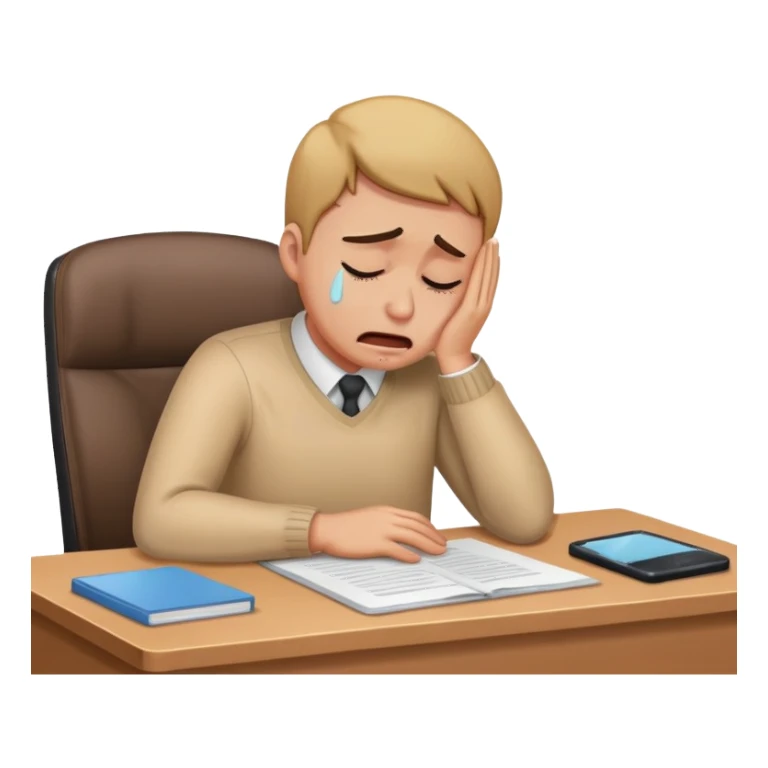 person sitting at a desk crying sticker