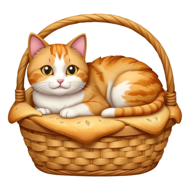 Cat hiding in basket of bread sticker