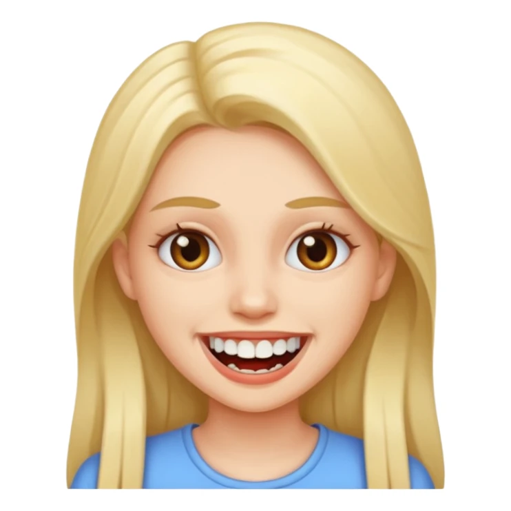 girl showing long teeth sticker