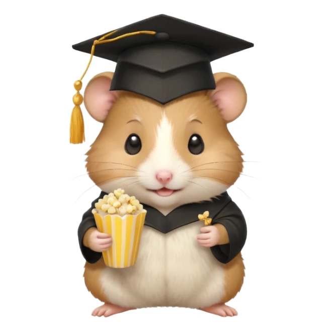  hamster holding pop corn, graduate hat sticker