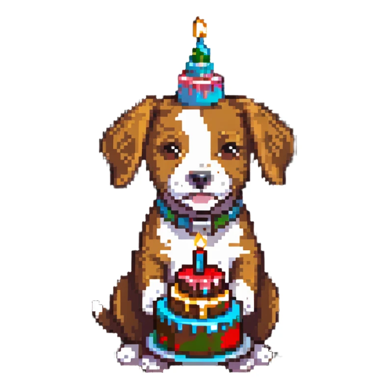 dog with birthday cake sticker