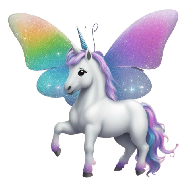 Whimsical rainbow unicorn butterfly with glitter sticker