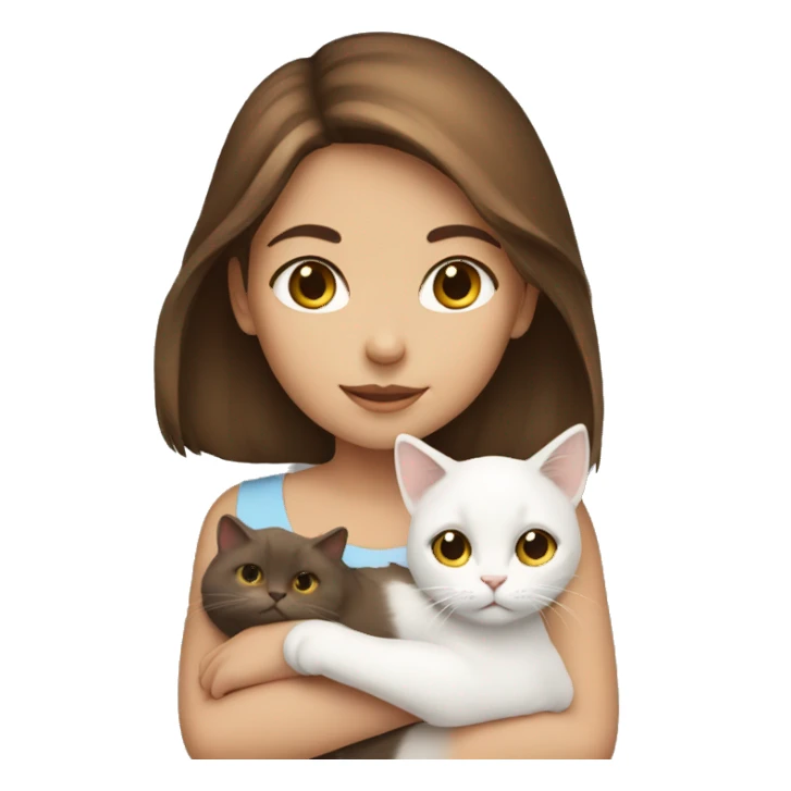 Brown haired girl holding white cat sticker