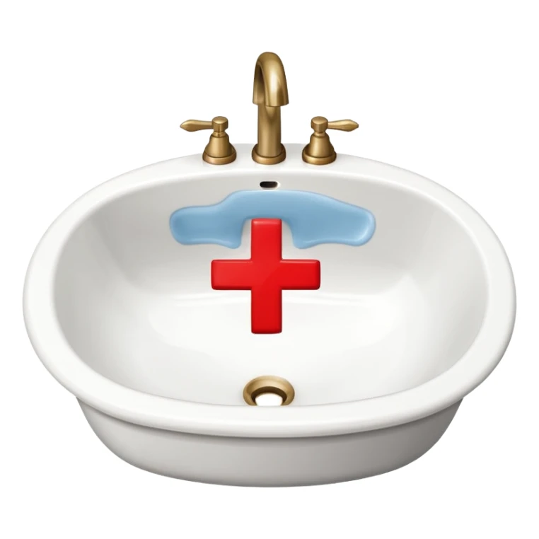 a sink with a red cross across it sticker