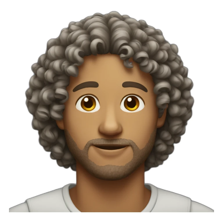 Man with curly hairs and cat sticker