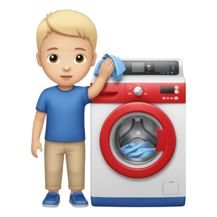 child putting clothes in a washing machine sticker