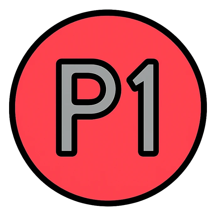 the text 'P1' inside a red circle, clear and bold, suitable for indicating a critical incident sticker
