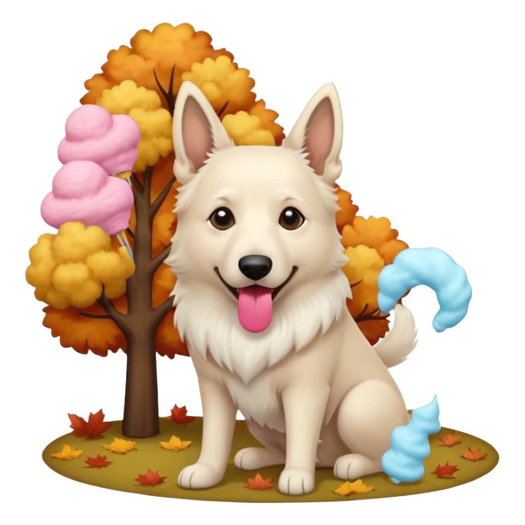 White belgian Shepard loves Cotton candy  in fall sticker