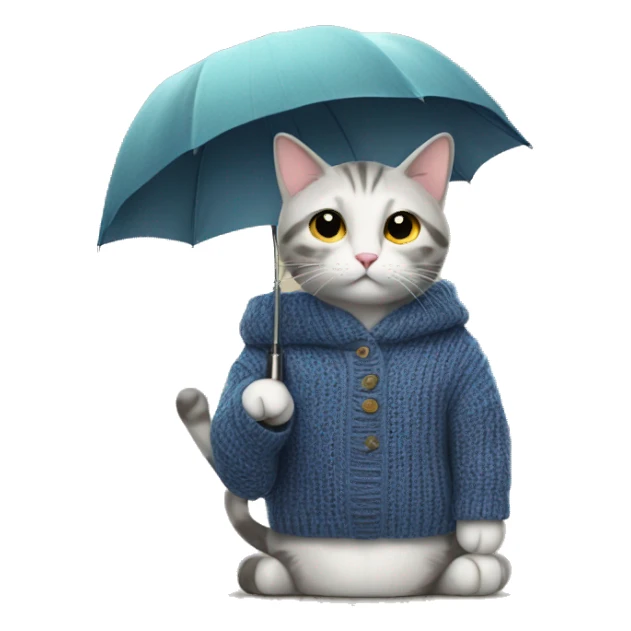 cat in a sweater with an umbrella sticker