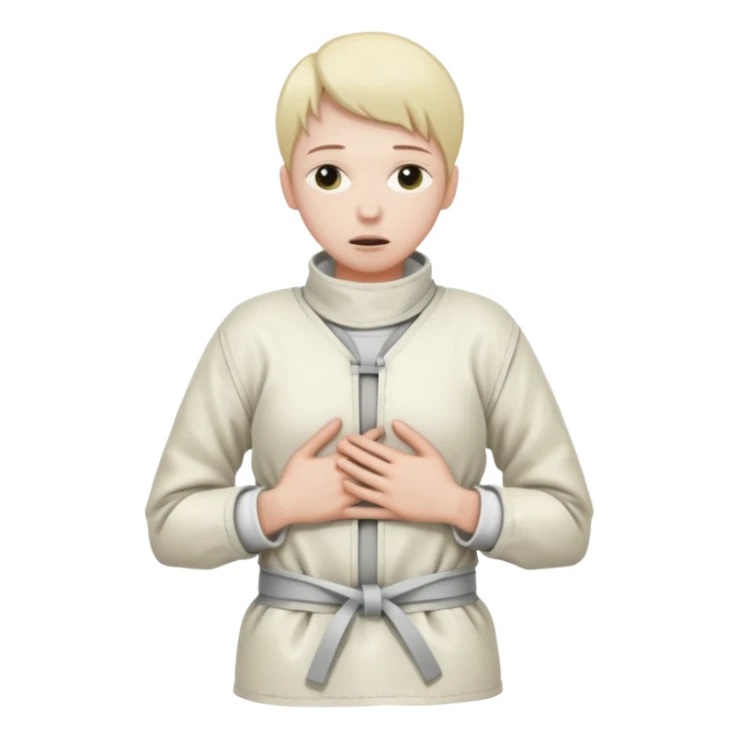 Пациент психиатрической больницы в смирительной рубашке, руки связаны за спиной sticker