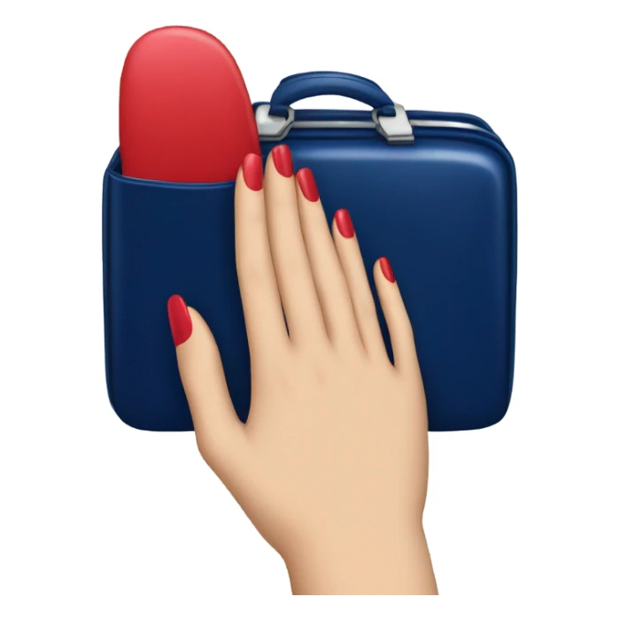 
female hand with red manicure holding a dark blue case sticker