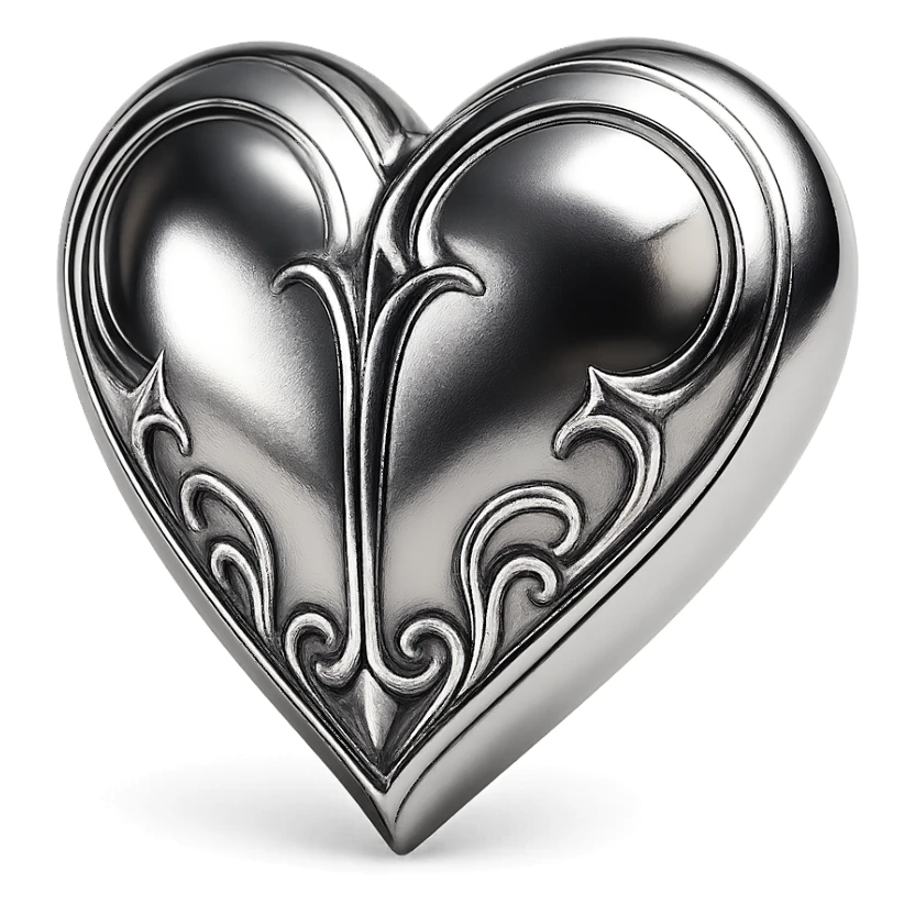 silver goth heart, metallic, gothic, dramatic, 3D chrome style, no text sticker