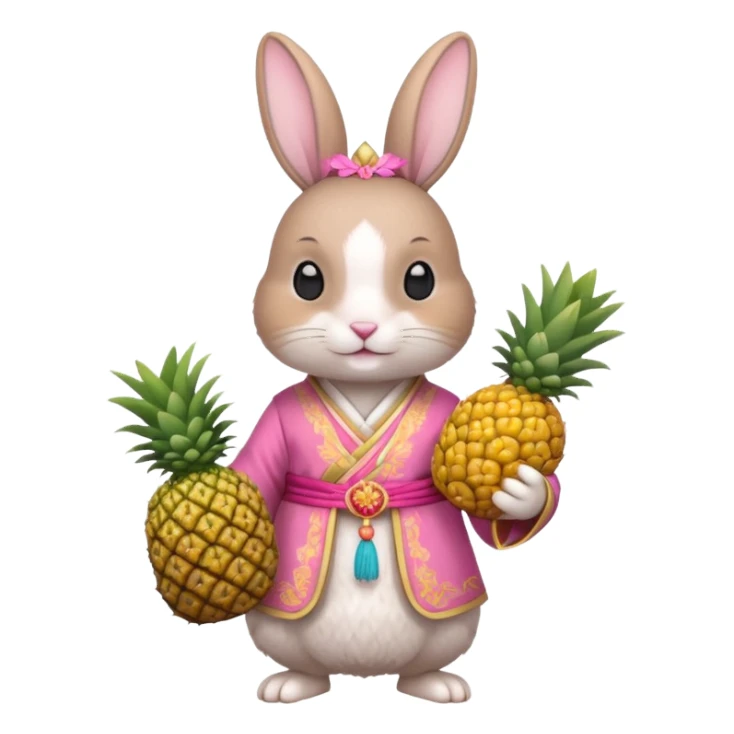 rabbit, wearing pink chinese ancient custome, with pine apple sticker