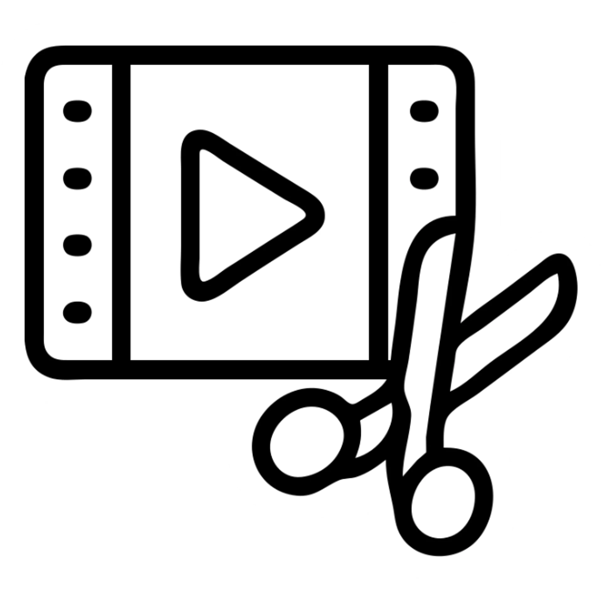 outlined black and white video editor icon, no text sticker