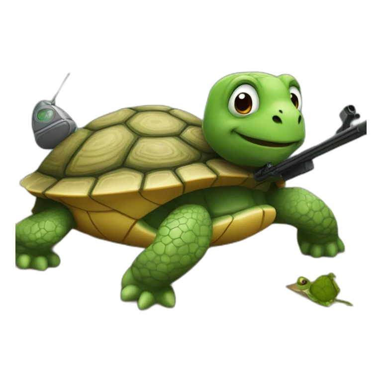 a turtle with a sniper playing keabord and mouse sticker
