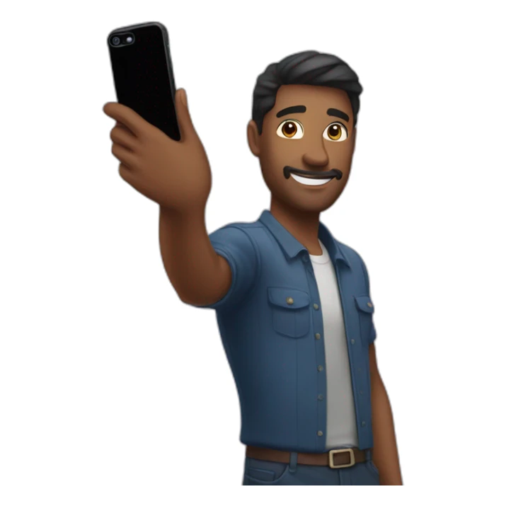 A man who taking selfie with Iphone 14 sticker