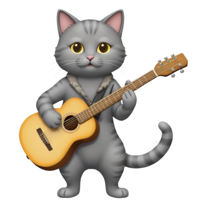 grey cat play guitar, long full body sticker