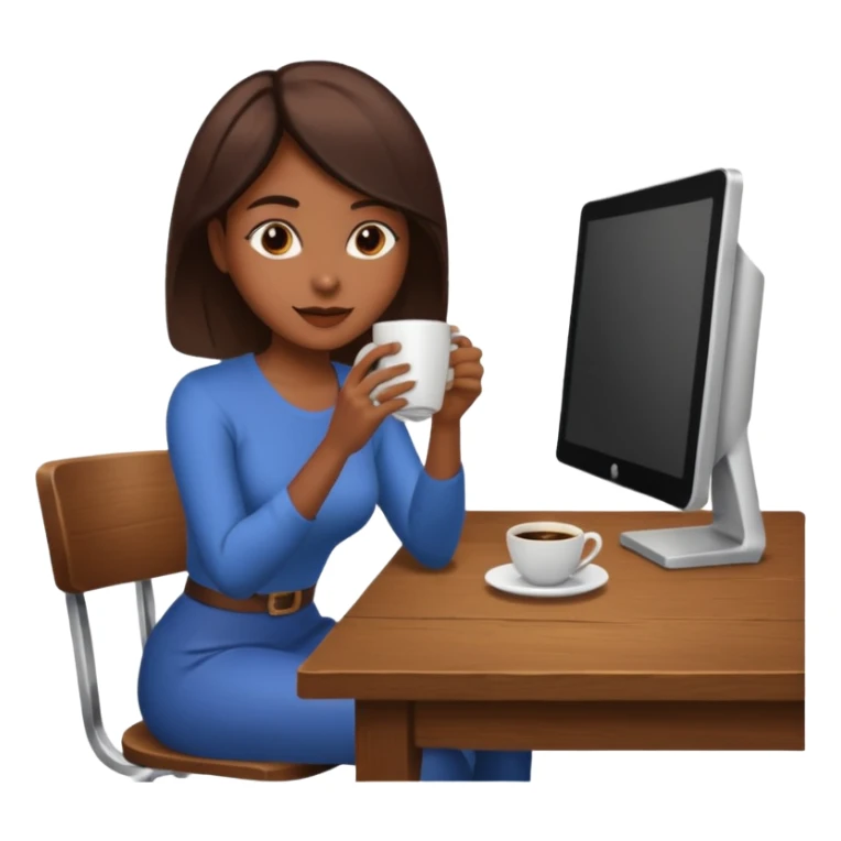 mujer tomando cafe y con un computador sentada en una mesa  sticker