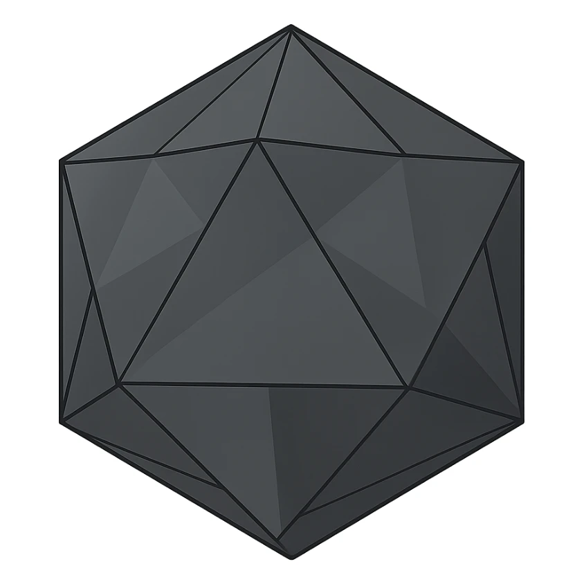 dark grey icosahedron, subtle shading, no background sticker