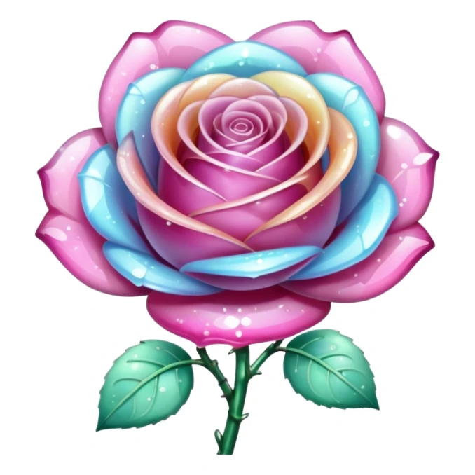 Sparkly glossy Pastel glass crystal rose flower  sticker