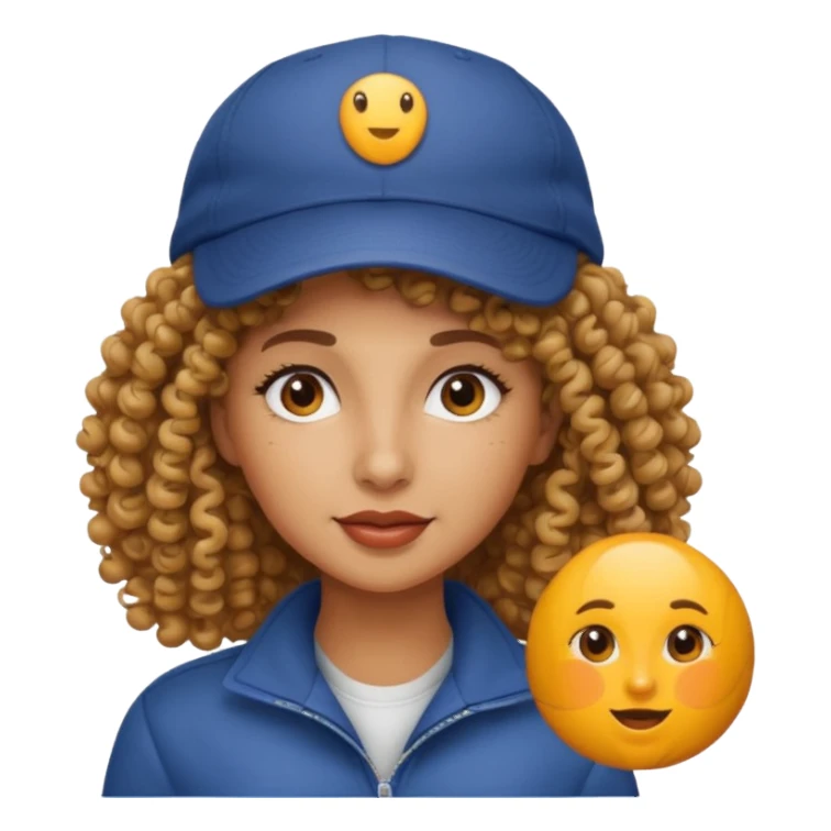 curly haired woman with cap sticker