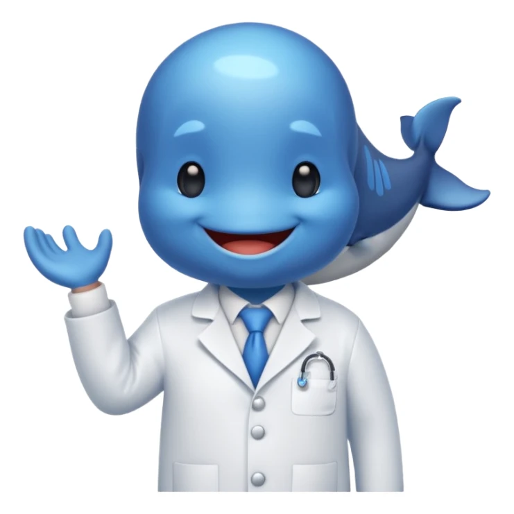 a whale wearing a white lab coat sticker