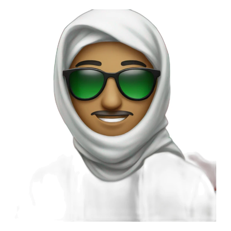 Muslim men with sunglasses take Palestine flag sticker