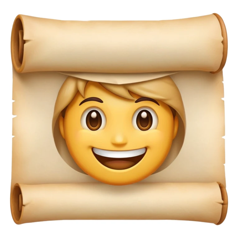 smiling emoji face with a parchment scroll held in teeth, anime-inspired sticker
