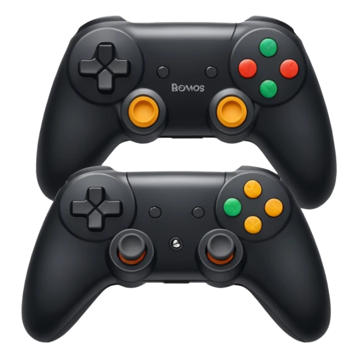 Create a modern, high-quality emoji featuring two gaming controllers to represent multiplayer gaming. The controllers should be slightly angled toward each other to show cooperation and competition.  sticker