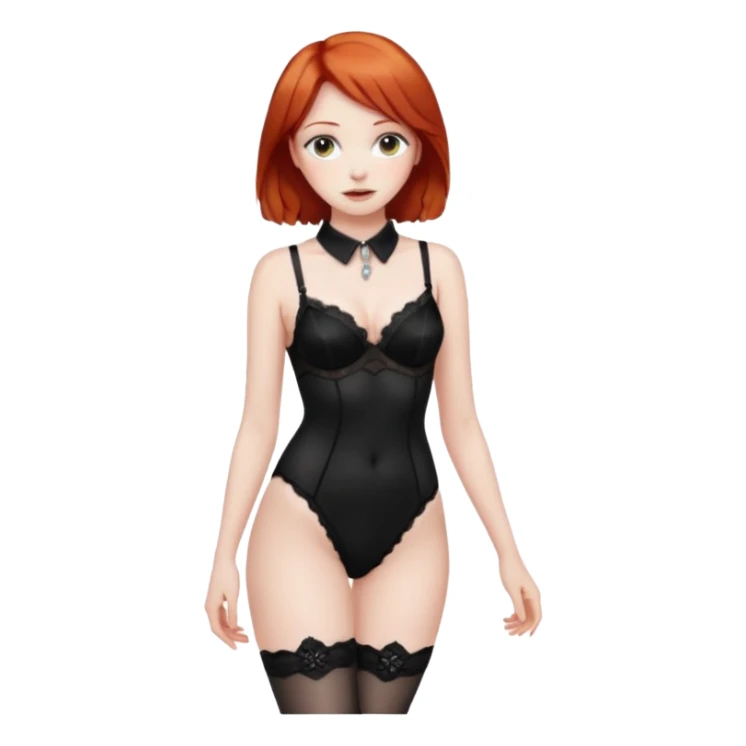 Рыжеволосая девушка в чёрном нижнем белье весь рост с ошейником sticker