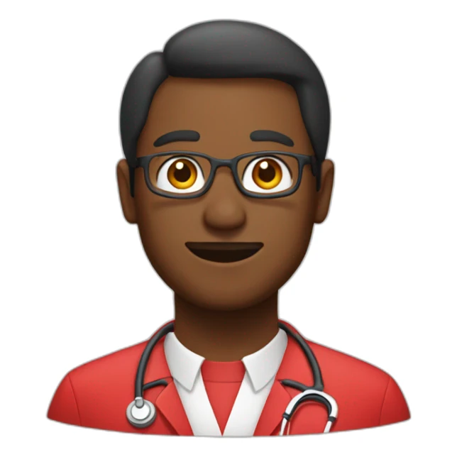 pedatric doctor with red lab coat sticker