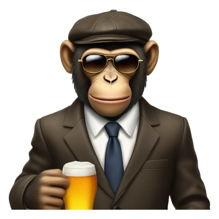monkey wearing suit aviators flat cap smoking a cigar and drinking a beer sticker