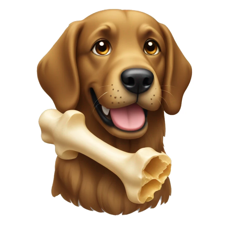 Black retriever dog holding a bone sticker