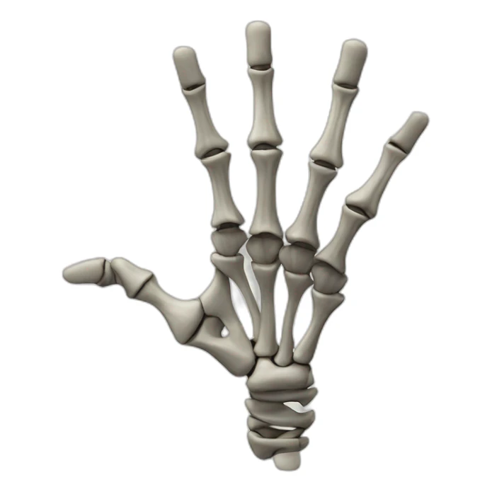 skeleton hand showing number 1 with finger sticker