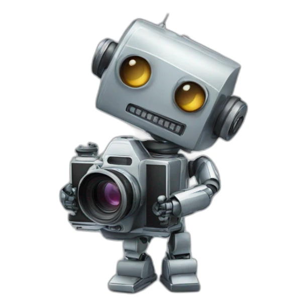 robot holding a film camera sticker
