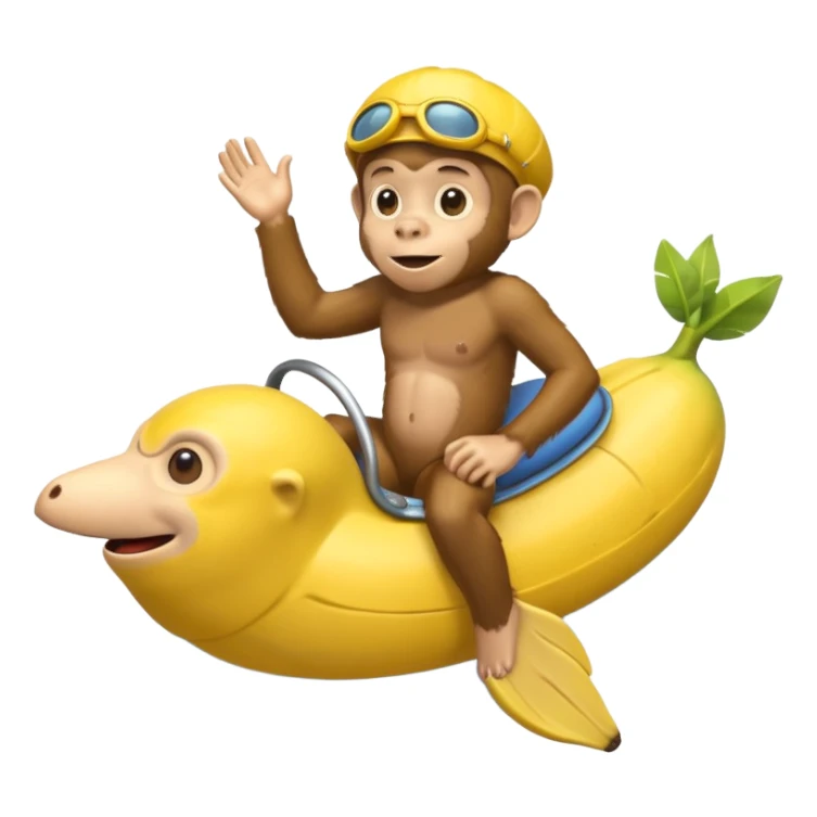 
monkey man riding a banana submarine sticker
