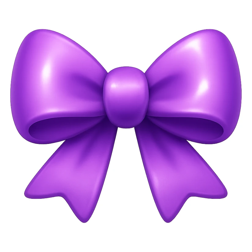 purple bow emoji, cute and shiny, with a gradient effect sticker