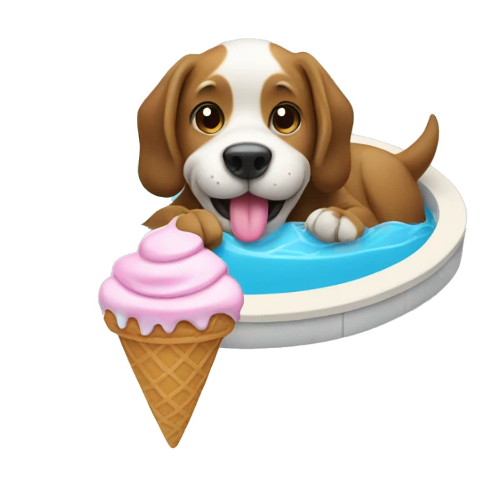 dog eating ice cream in a pool  sticker