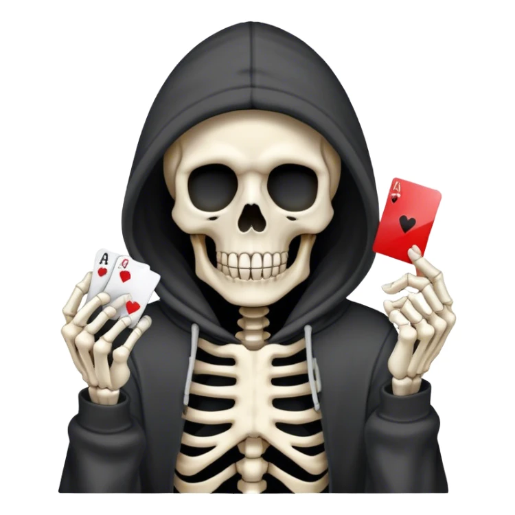 skeleton holding ace card in hoodie ￼ sticker