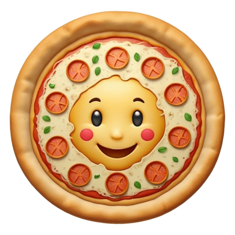 a whole pizza with a cute smile sticker