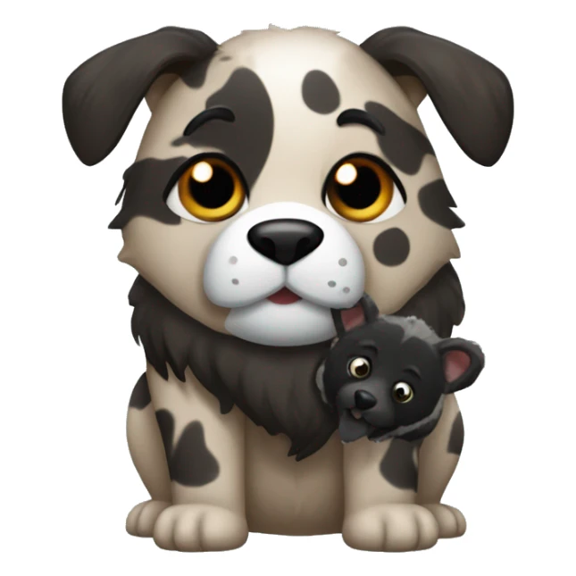 brindle colored shepherd with a panda toy in its mouth sticker