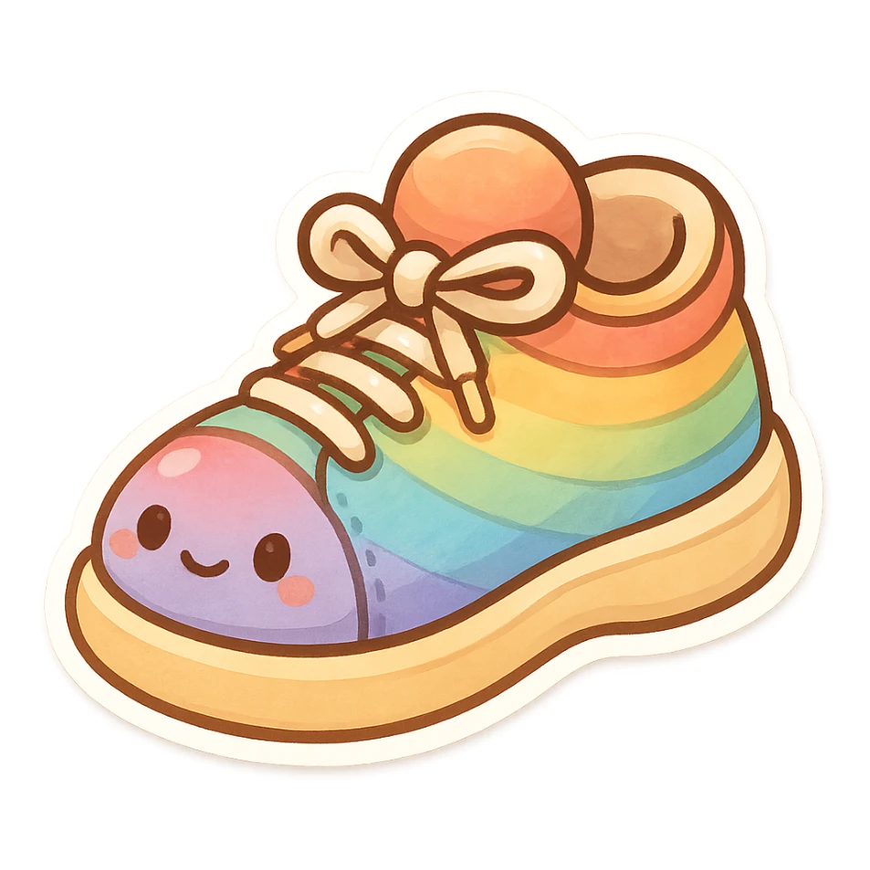 chibi sticker-style rainbow sneaker, cute and exaggerated sticker