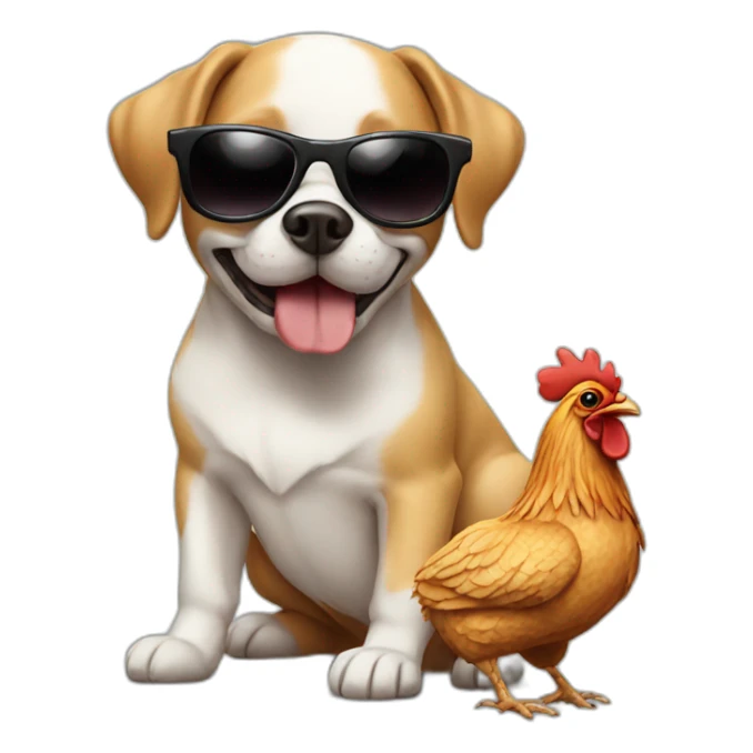 Dog eating a chicken with sunglasses  sticker