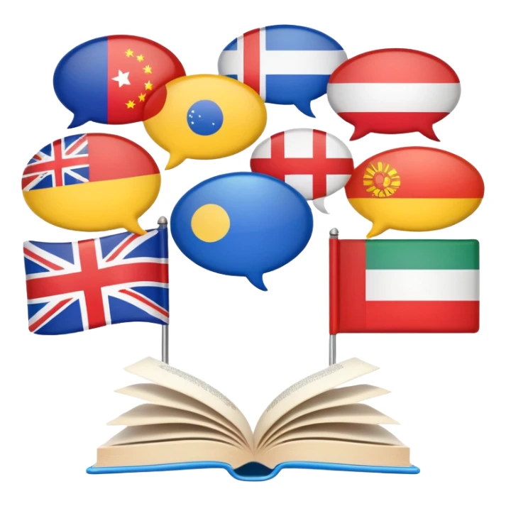 learning modern languages with books, speech bubbles, and flags of different countries sticker
