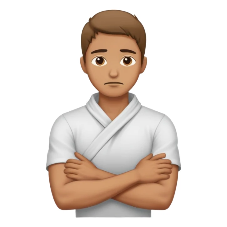 Guy with crossed harms holding front neck with a suffering expression  sticker