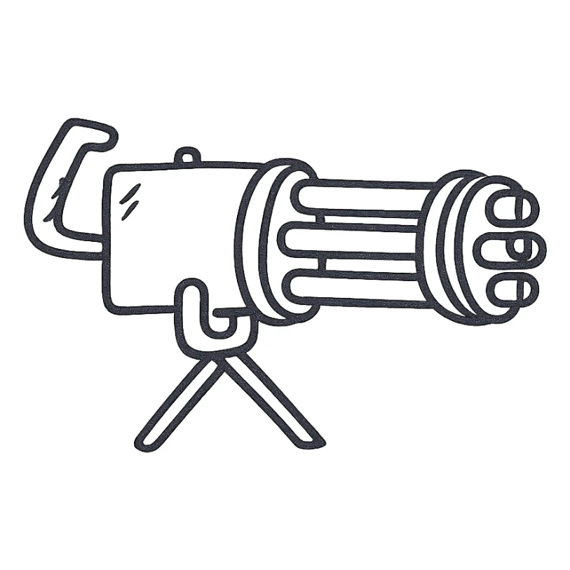 hand drawn outlined gatling gun icon sticker