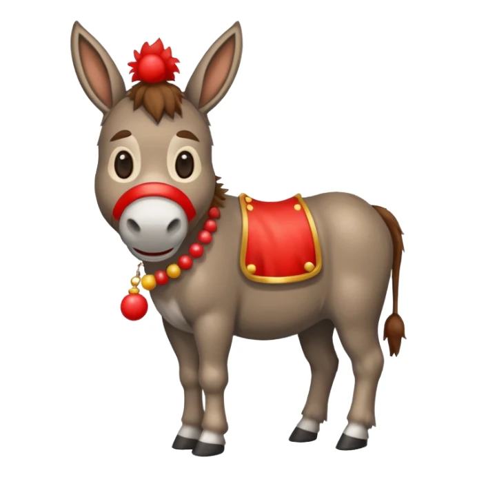 A donkey whis a red clown nose sticker
