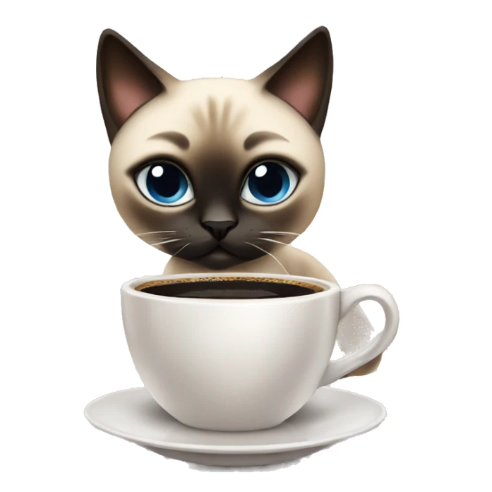 Cute Siamese cat drinking hot black coffee sticker