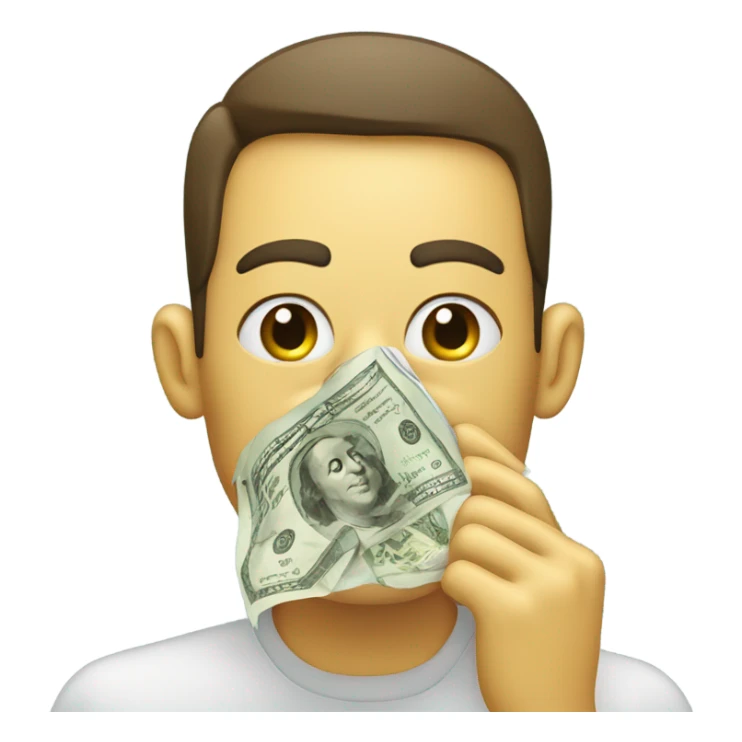 Blowing nose with money sticker