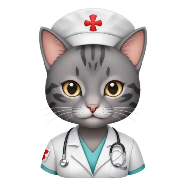 Tabby grey & black cat in nurse uniform  sticker